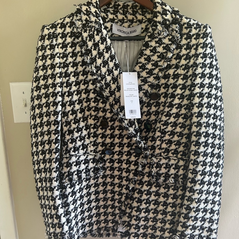 Women's VERONICA BEARD Black White Houndstooth Blazer Jacket Size 6 New